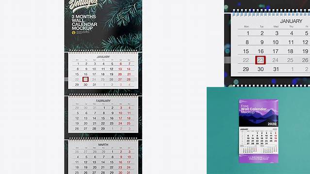 488+ Textured 3 Months Wall Calendar PSD Mockup Front View Editable Design PSD File