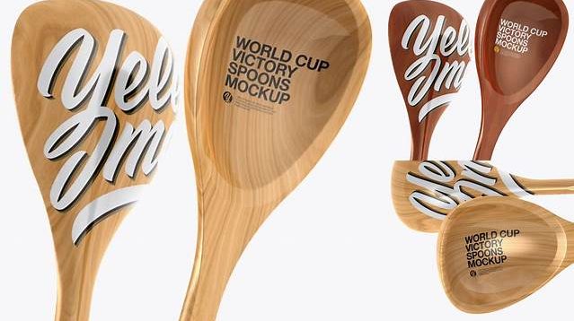 4885+ Wooden World Cup Victory Spoons PSD Mockup Half Side View Free Smart Object Templates