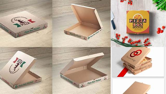 4887+ Two Pizza Paper Boxes PSD Mockup Half Side View Fully Customizable Mockup PSD Free