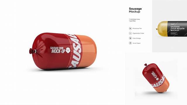 4892+ Metallic Sausage Chub PSD Mockup Advanced Editable PSD