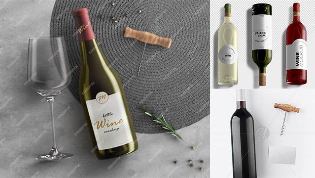 4898+ White Wine Bottle with Corkscrew and Card PSD Mockup Layered PSD for Easy Editing