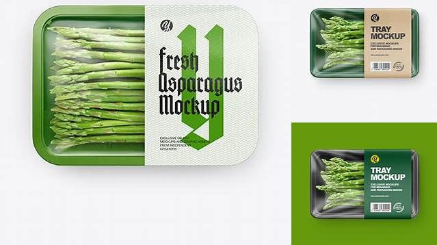 4908+ Plastic Tray With Asparagus PSD Mockup Top View Free Downloadable Graphic Resource