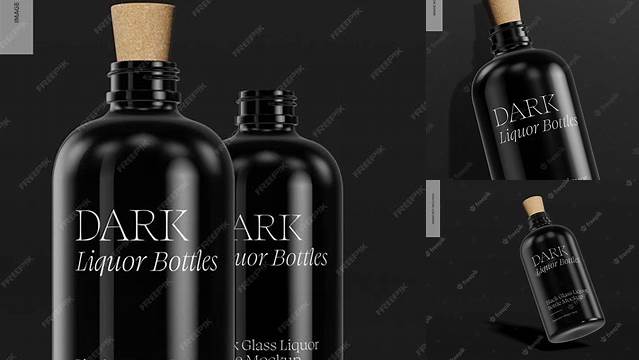 4909+ Black Glass Liquor Bottle PSD Mockup Front View High-Quality Design Free PSD