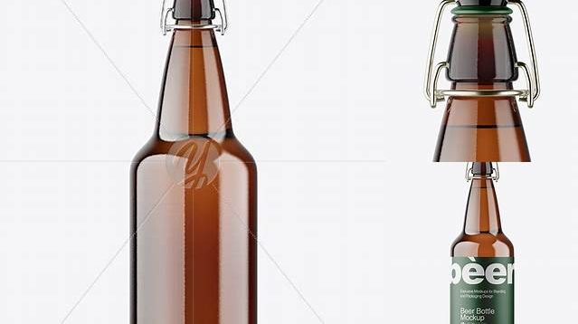 4915+ Amber Glass Beer Bottle with Clamp Lid PSD Mockup Smart Object Free Photoshop File