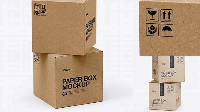 4927+ Two Kraft Boxes PSD Mockup Half Side View High-Angle Shot Mockup PSD Free Download