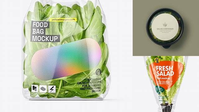 4929+ Clear Plastic Bag With Salad PSD Mockup Unique High-Resolution Photoshop Mockup