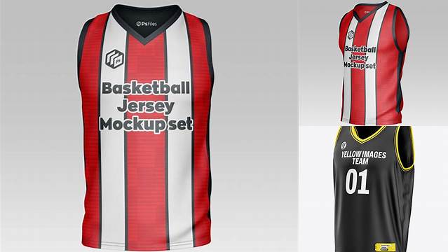 4939+ Basketball Jersey with V-Neck PSD Mockup Half Side View Photoshop Resource Free