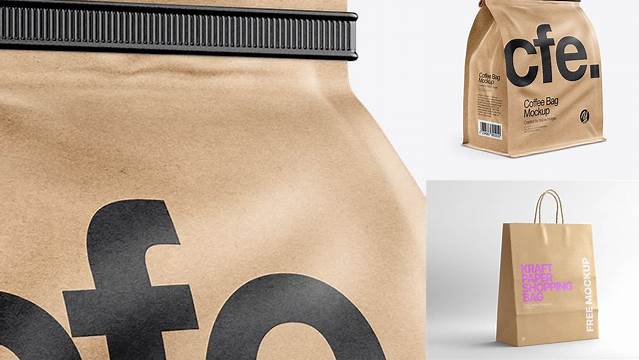 494+ Kraft Bag with a Tin-Tie PSD Mockup Half Side View Exclusive Free PSD Mockups