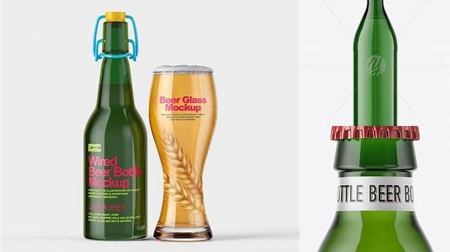 4946+ Green Glass Bottle with Lager Beer PSD Mockup Professional Quality Freebie PSD File