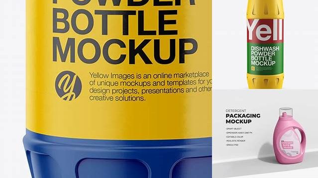 4946+ Plastic Dishwash Powder Bottle PSD Mockup Front View High-Angle Shot Free Downloadable Graphic Resource