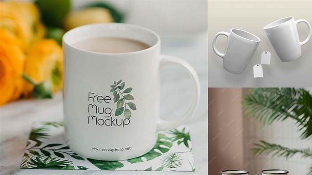 4950+ Metallic Mug With Tea Label PSD Mockup Front View Photoshop Resource Free