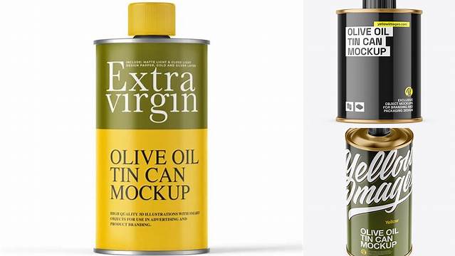 4953+ Glossy Olive Oil Tin Can with Cap PSD Mockup Download Professional PSD