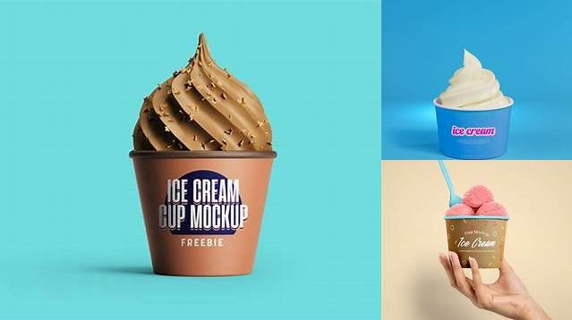 4958+ Glossy Ice Cream Cup PSD Mockup High-Angle Shot Unique and Creative Free PSD File