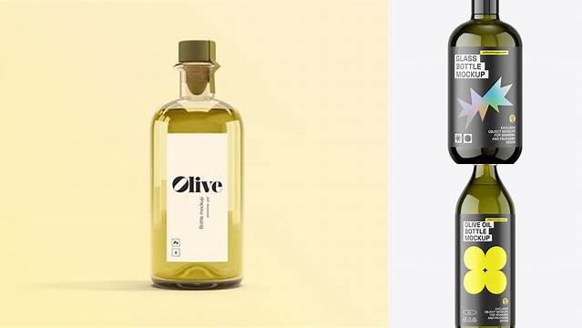 4962+ 600ml Green Glass Olive Oil Bottle PSD Mockup Modern and Unique Freebie PSD