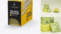 4962+ Tea Box with Sachets PSD Mockup Halfside View Fully Layered PSD Freebie