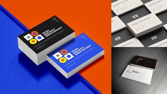 4964+ Business Card PSD Mockup Half Side View High-Angle Shot High-Quality Editable PSD