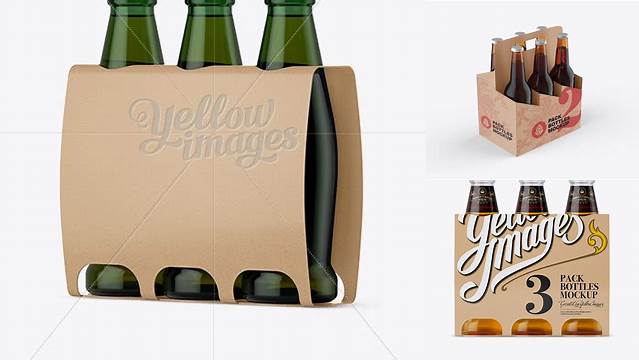 4965+ Kraft Paper 3 Pack Light Green Bottle Carrier PSD Mockup Download Now Free PSD Template