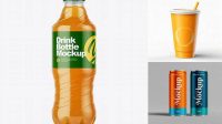 4967+ PET Can with Orange Drink PSD Mockup Versatile Mockup for Designers