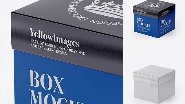 4968+ Glossy Square Box PSD Mockup Half Side View High-Angle Shot Editable Photoshop Free Mockup