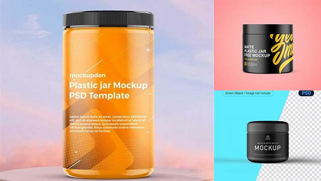 4968+ Matte Plastic Jar PSD Mockup Front View High-Angle Shot Fully Customizable Mockup PSD Free