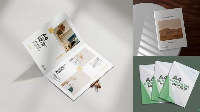 4969+ A4 Brochure PSD Mockup Half Side View High Angle Shot Creative and Modern PSD Freebie