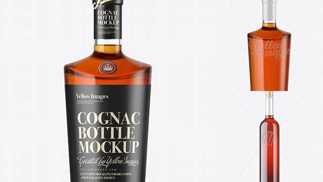 4975+ Clear Glass Cognac Bottle PSD Mockup Front View Modern Photoshop Resource