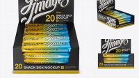 4982+ 20 Matte Metallic Snack Bars Display Box PSD Mockup Halfside View High-Angle Shot Layered PSD File Free Download