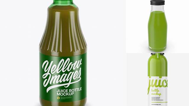 4987+ Green Glass Juice Bottle PSD Mockup High-Angle Shot Modern and Unique Freebie PSD