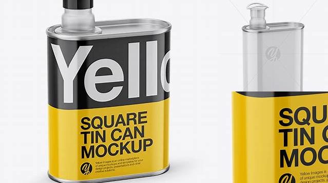 4990+ 1L Opened Square Tin Can PSD Mockup Half Side View High Angle Shot Creative PSD Resources