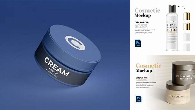 4994+ Glossy Cream Bottle PSD Mockup Front View Versatile Photoshop File