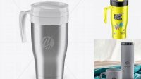 4998+ Metallic Thermo Cup PSD Mockup High-Angle Shot High-Resolution PSD Download