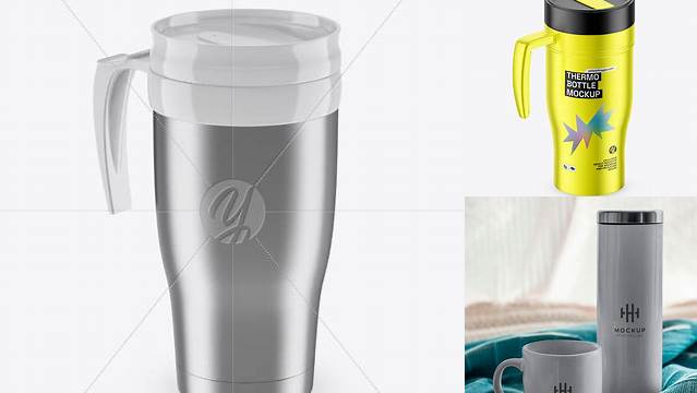 4998+ Metallic Thermo Cup PSD Mockup High-Angle Shot High-Resolution PSD Download