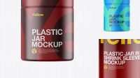 4999+ Plastic Jar in Matte Shrink Sleeve PSD Mockup Front View Premium Mockup Freebie