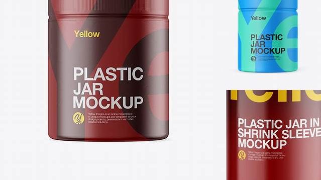 4999+ Plastic Jar in Matte Shrink Sleeve PSD Mockup Front View Premium Mockup Freebie