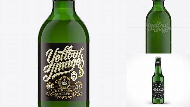 500+ 25cl Stubby Green Glass Beer Bottle PSD Mockup Free Premium Photoshop Template Download