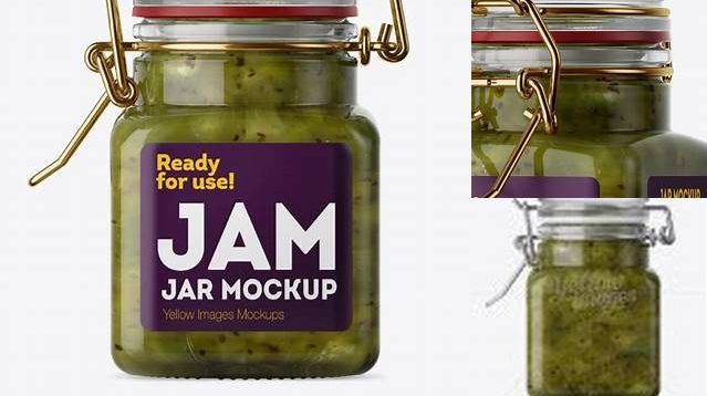 5001+ 100ml Glass Kiwi Jam Jar with Clamp Lid PSD Mockup Halfside View Free Downloadable PSD