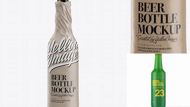 5004+ Glossy Beer Bottle Wrapped in Matte Paper PSD Mockup Download Free Editable PSD Template