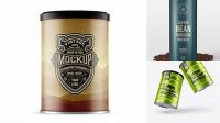 5005+ Two Metallic Coffee Tin Cans PSD Mockup High-Quality Digital Mockup Resource