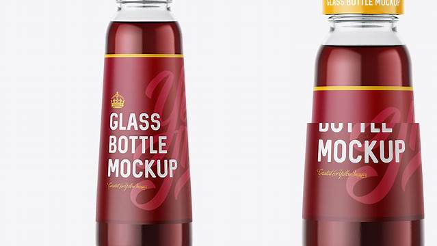 5009+ 300ml Clear Glass Bottle with Dark Red Drink PSD Mockup Versatile Photoshop Freebie