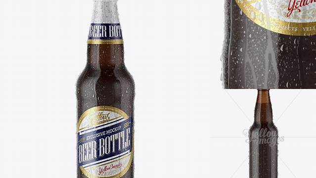 5011+ 12 Oz Amber Beer Bottle With Condensation PSD Mockup Unique Free Photoshop Files