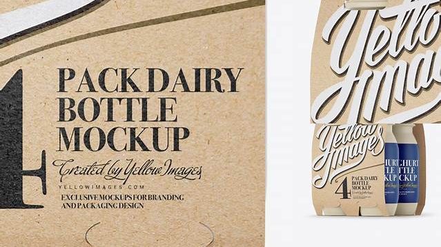 5012+ 4 Kraft Pack Matte Dairy Bottle PSD Mockup Front View Download Premium PSD Resource