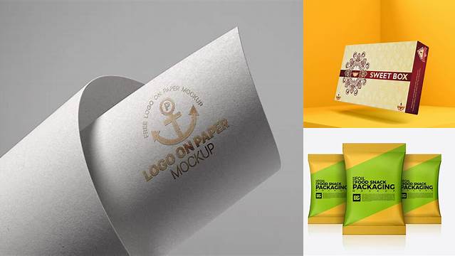 5013+ Sweet in Foil Paper PSD Mockup Front View High Angle Shot Smart Object PSD Template