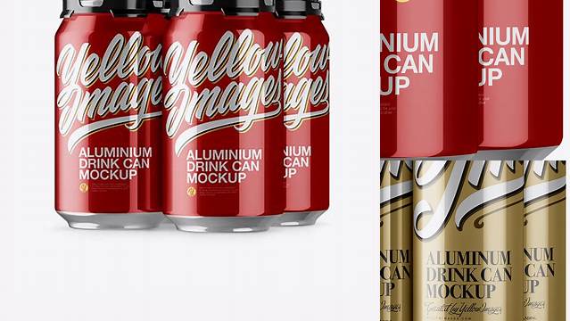 5019+ Pack with 4 Metallic Aluminium Cans with Plastic Holder Half Side View Versatile and Modern PSD Mockup