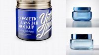 5020+ Blue Glass Cosmetic Jar Front View High Angle Shot High-Resolution Editable PSD