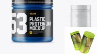 5020+ Matte Plastic Protein Jar With Glossy Cap PSD Mockup Easy-to-Edit PSD