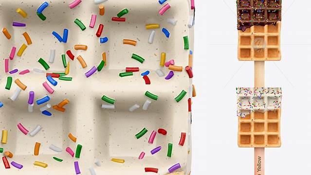 5021+ Chocolate Glazed Belgian Waffle With Sprinkles PSD Mockup High-Resolution Graphic