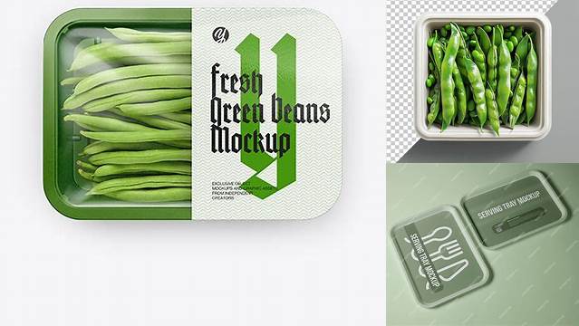 5022+ Plastic Tray With Green Beans PSD Mockup Top View Advanced Editable PSD