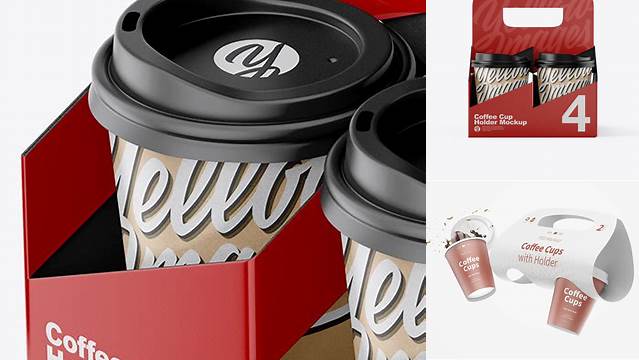 5034+ Matte Coffee Cup Holder with Kraft Cups PSD Mockup Custom Mockup Graphic Design