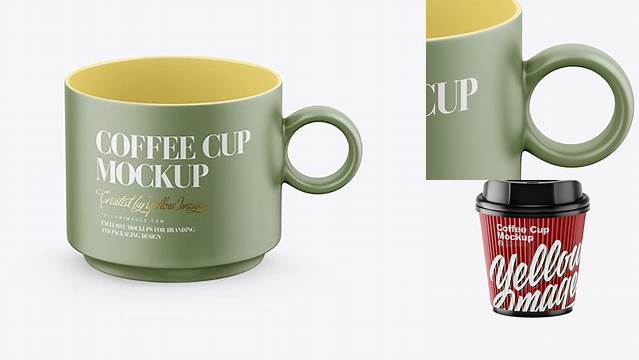 5039+ Matte Coffee Cup PSD Mockup Front View High Angle Shot Elegant High-Resolution Design File