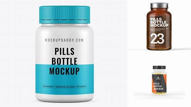 504+ Empty Dark Blue Glass Pills Bottle PSD Mockup Elegant PSD Mockup